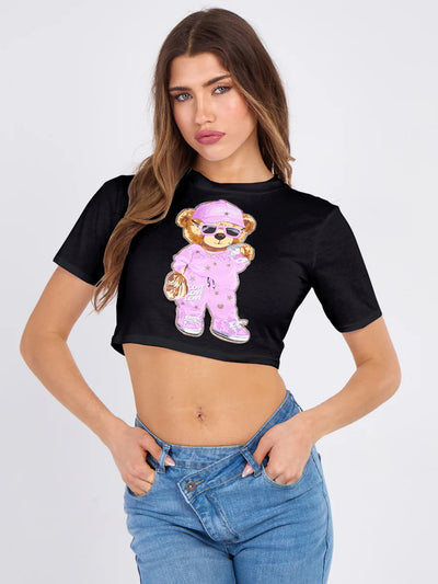 Sassy Print Teddy Graphic Crop Top