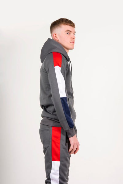 Grey Pullover Skinny Tracksuit With Contrast Side Panels - Beyond paradise