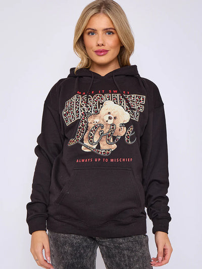 Mischief Teddy Graphic Print Hoodie