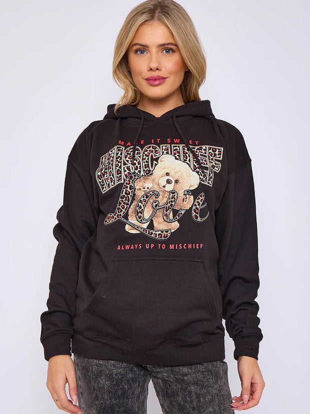 Mischief Teddy Graphic Print Hoodie