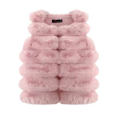 Girls Dusty Pink Faux Fur Quilted Gillet 4-14 Years
