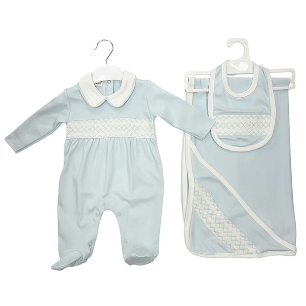 Baby Blue Smock Cross Stitch 3pc Set 0-3M