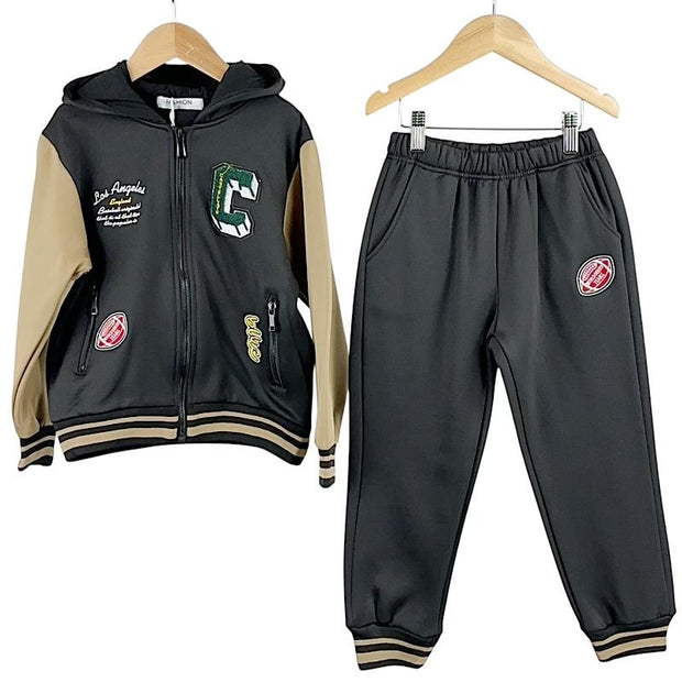 Black & Beige Full Zip Los Angeles Combat Tracksuit 1-5 Years