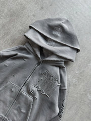 2 Pcs Outerwear Co-ords Y2K Letter Sweatsuit Distressed Patchwork Embroidered Double Hood Tracksuit Streetwear Unisex Baggy Set