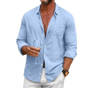 Men's Loose Plus Size Solid Color Shirt Linen Lapel Long Sleeve Casual Shirt