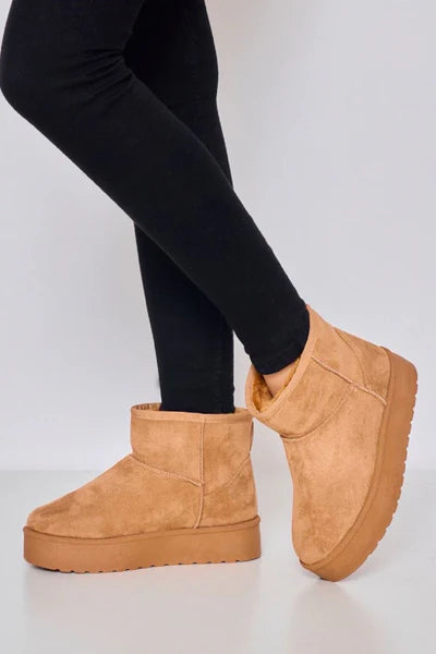 Faux Suede Slip On Platform Shoes