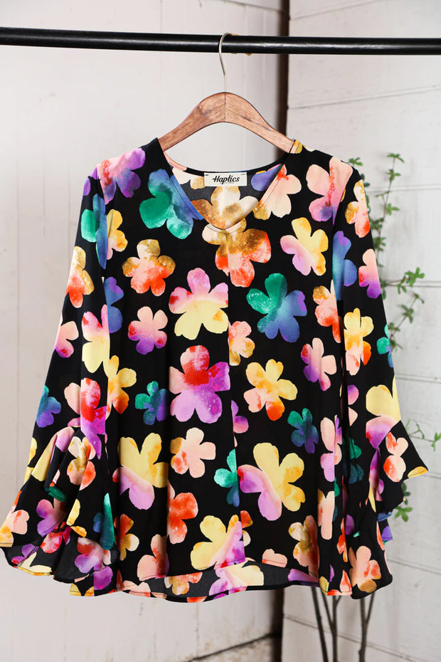 Groovy Floral Ruffle Sleeve Blouse - Beyond paradise