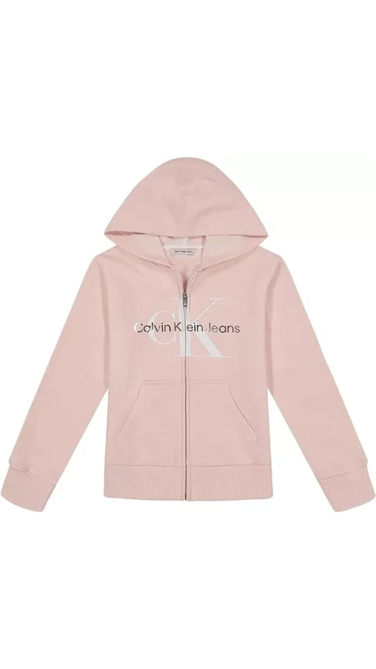 Calvin Klein BABY PINK Girls Monogram Logo Zip Up Hoodie –