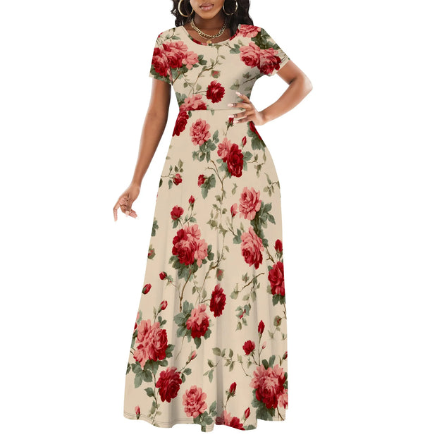 Women's Short Sleeve Loose Plain Maxi Dresses Casual Long Dresses