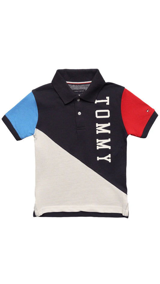 KIDS Tommy Hilfiger Contrast Trim Polo Shirt Navy Blue White & Red