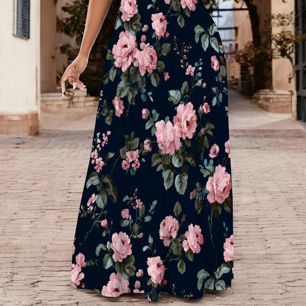 Women's Short Sleeve Loose Plain Maxi Dresses Casual Long Dresses