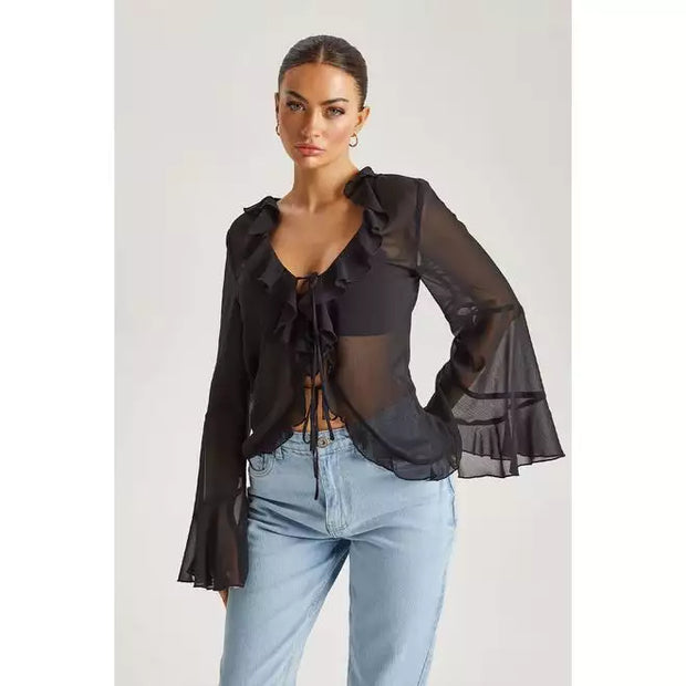 Black Ruffle Chiffon Top - Beyond paradise