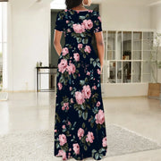 Women's Short Sleeve Loose Plain Maxi Dresses Casual Long Dresses