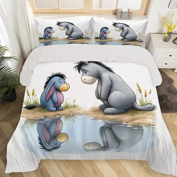 Whimsical Cartoon Duvet Cover Set - Machine Washable, Zippered Polyester Bedding with Adorable Donkey & Rabbit Design, All-Season Comforter for Guest Room, Digital Print, Includes 1 Duvet Cover & 2 Pillowcases, Duvet Cover Se - Beyond paradise