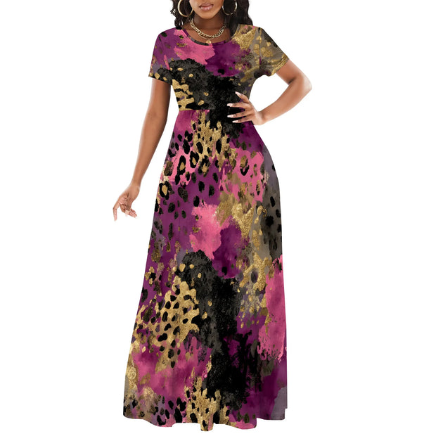 Women's Short Sleeve Loose Plain Maxi Dresses Casual Long Dresses