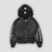 2 Pcs Outerwear Co-ords Y2K Letter Sweatsuit Distressed Patchwork Embroidered Double Hood Tracksuit Streetwear Unisex Baggy Set