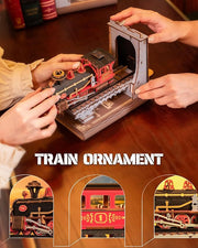 ROBOTIME Book Nook Book Ends Kits Century Train DIY Booknook 3D Wooden Puzzle Model Kit Bookend Bookshelf Decoration Gifts For Adults Kids Teens