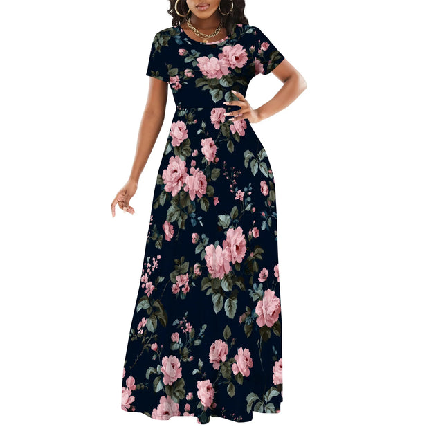 Women's Short Sleeve Loose Plain Maxi Dresses Casual Long Dresses