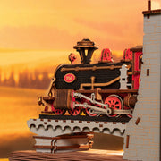 ROBOTIME Book Nook Book Ends Kits Century Train DIY Booknook 3D Wooden Puzzle Model Kit Bookend Bookshelf Decoration Gifts For Adults Kids Teens
