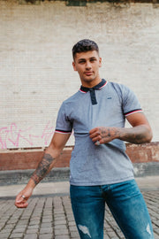 Mens Black Marl Striped Collar Polo Shirt