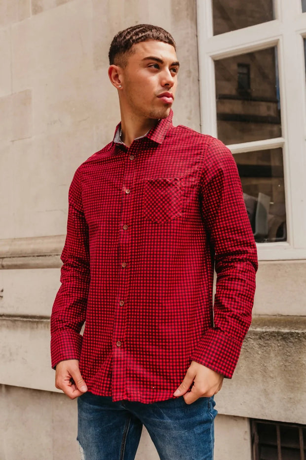 Mens Red Long Sleeve Gingham Shirt