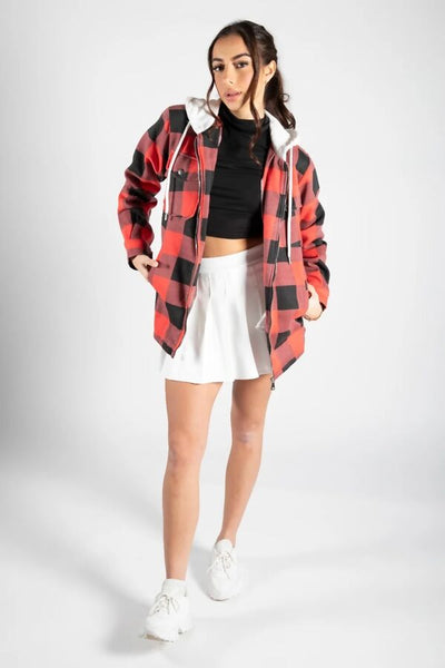 Red Check Shacket With Hood - Beyond paradise
