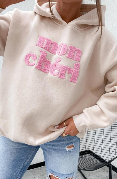 Mon Chéri Oversized Hooded Sweatshirt Jumper-Stone - Beyond paradise