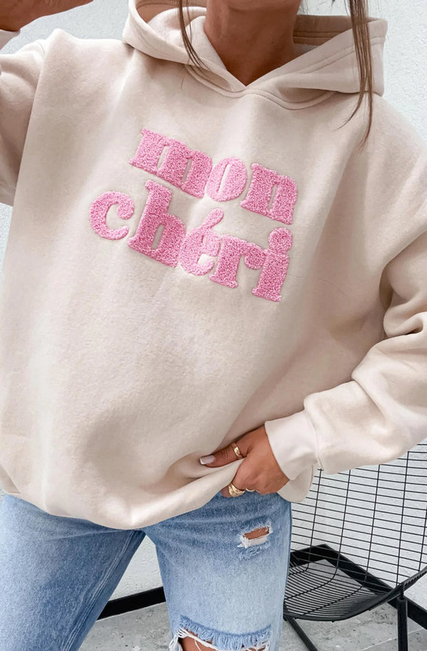 Mon Chéri Oversized Hooded Sweatshirt Jumper-Stone - Beyond paradise