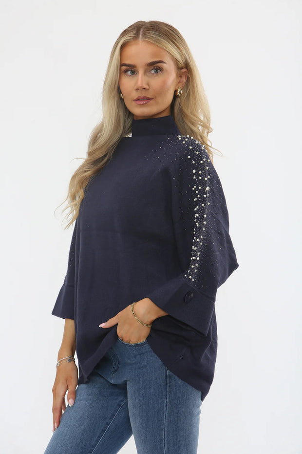 SLEEVE EMBELLISHED KNIT TOP