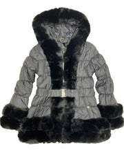 Faux Fur Trim Detail Puffer Jacket With Detachable Belt