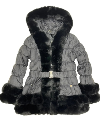 Faux Fur Trim Detail Puffer Jacket With Detachable Belt