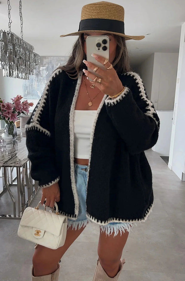 Sadie Contrast Knitted Cardigan-Pink - Beyond paradise