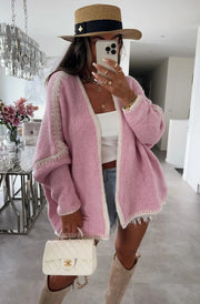 Sadie Contrast Knitted Cardigan-Pink - Beyond paradise