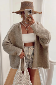 Sadie Contrast Knitted Cardigan-Pink - Beyond paradise