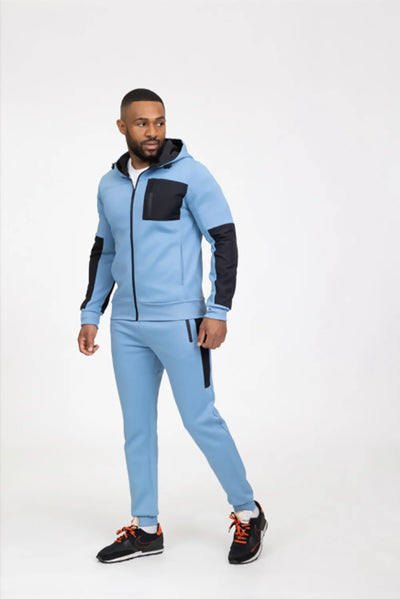 Blue Trendy Sports Tracksuit with Sleek Black Details