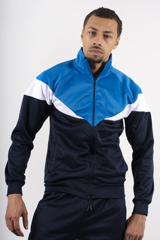 Navy With Colour block Panel Detail Funnel Tracksuit