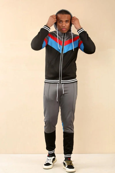 Black With Grey Block Panel Full-Zip Tracksuit