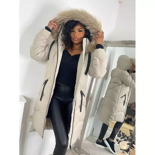 Beige Nepal Tag Faux Fur Coats