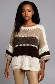 Yanika Block Contrast Light Knitted Jumper-Brown - Beyond paradise