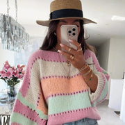 Yanika Block Contrast Light Knitted Jumper-Brown - Beyond paradise