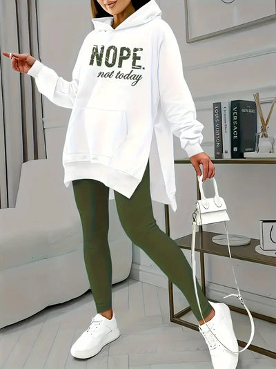 Plus Size - Women'S Casual "Nope Not Today" Graphic Hoodie with Pockets - Olive Green, White Sneakers & White Handbag, All-Season Comfort Fit, Casual Wear Hoodie | Relaxed Fit Hoodie | Comfortable Clothing, Sweater Hoodie - Beyond paradise
