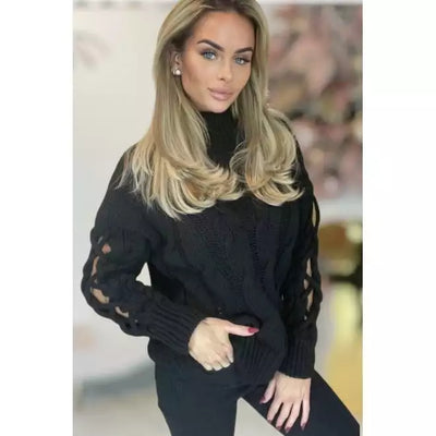 BLACK BRAIDED SLEEVE JUMPER - Beyond paradise