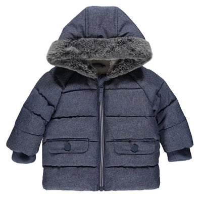 GX550: Blue Textured Padded Coat (0- 3 Years)