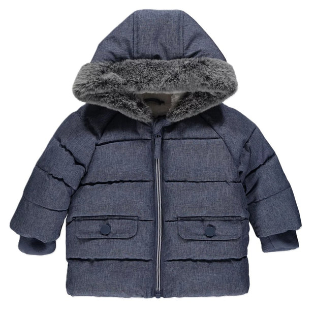 GX550: Blue Textured Padded Coat (0- 3 Years)