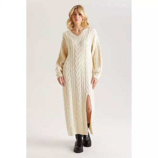 Cream Midaxi V Neck Dress