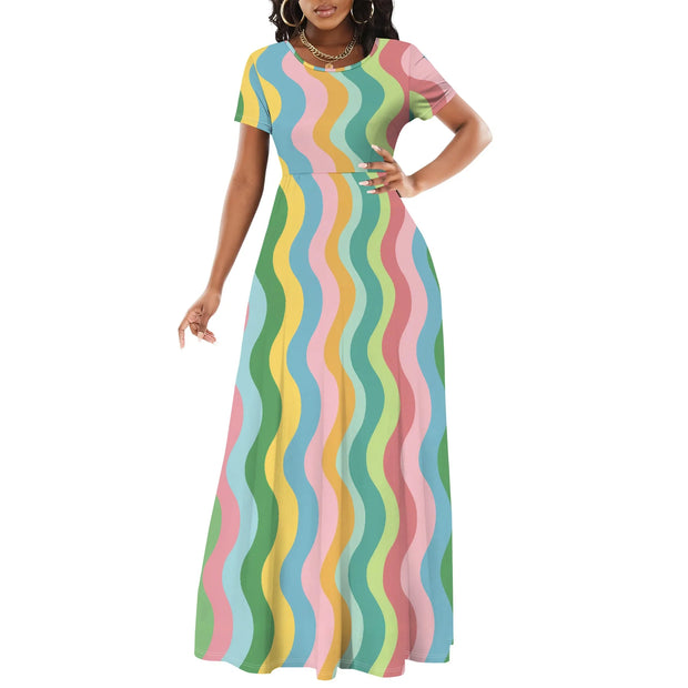 Women's Short Sleeve Loose Plain Maxi Dresses Casual Long Dresses