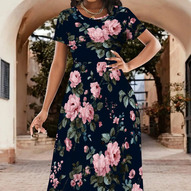 Women's Short Sleeve Loose Plain Maxi Dresses Casual Long Dresses