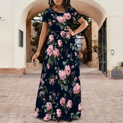 Women's Short Sleeve Loose Plain Maxi Dresses Casual Long Dresses