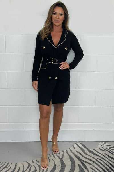 Black Gold Chain Belted Dress - Beyond paradise