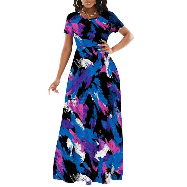 Women's Short Sleeve Loose Plain Maxi Dresses Casual Long Dresses
